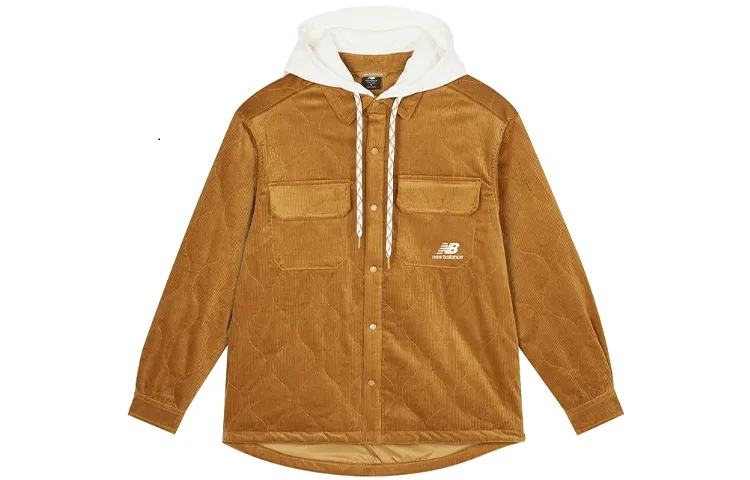 New Balance Puffer Jackets Men's Khaki Hooded Moderate Patchwork Puffer Jacket