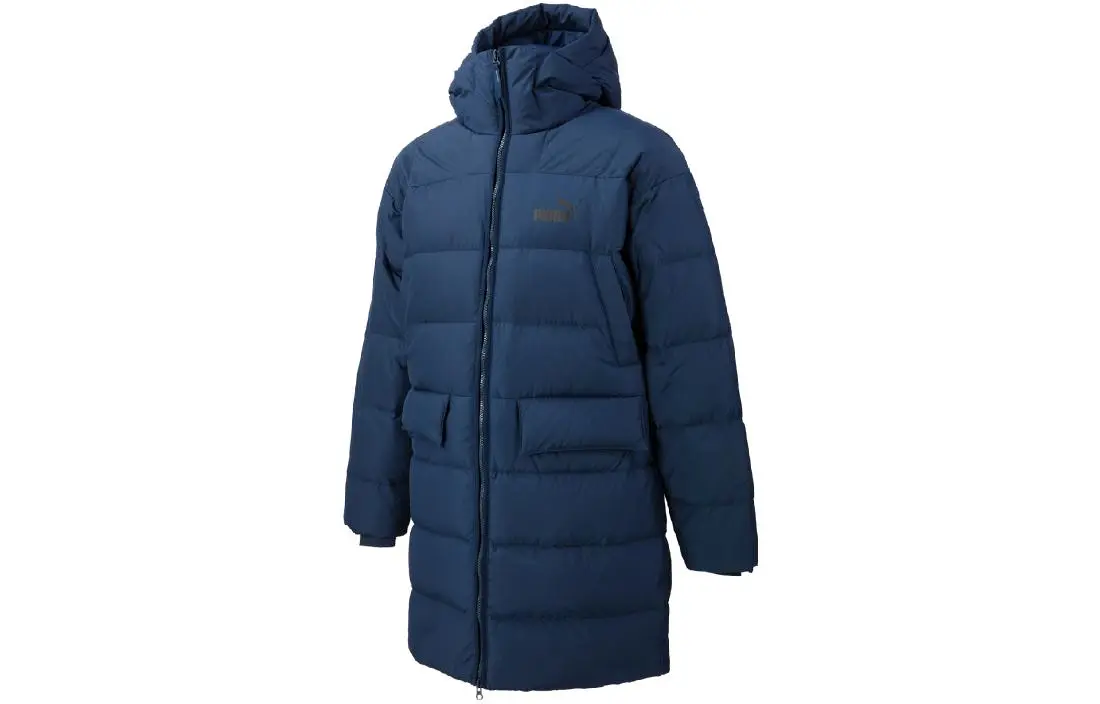 PUMA Solid Color Hooded Fitted Moderate Regular Edition Down Jacket Men's Blue