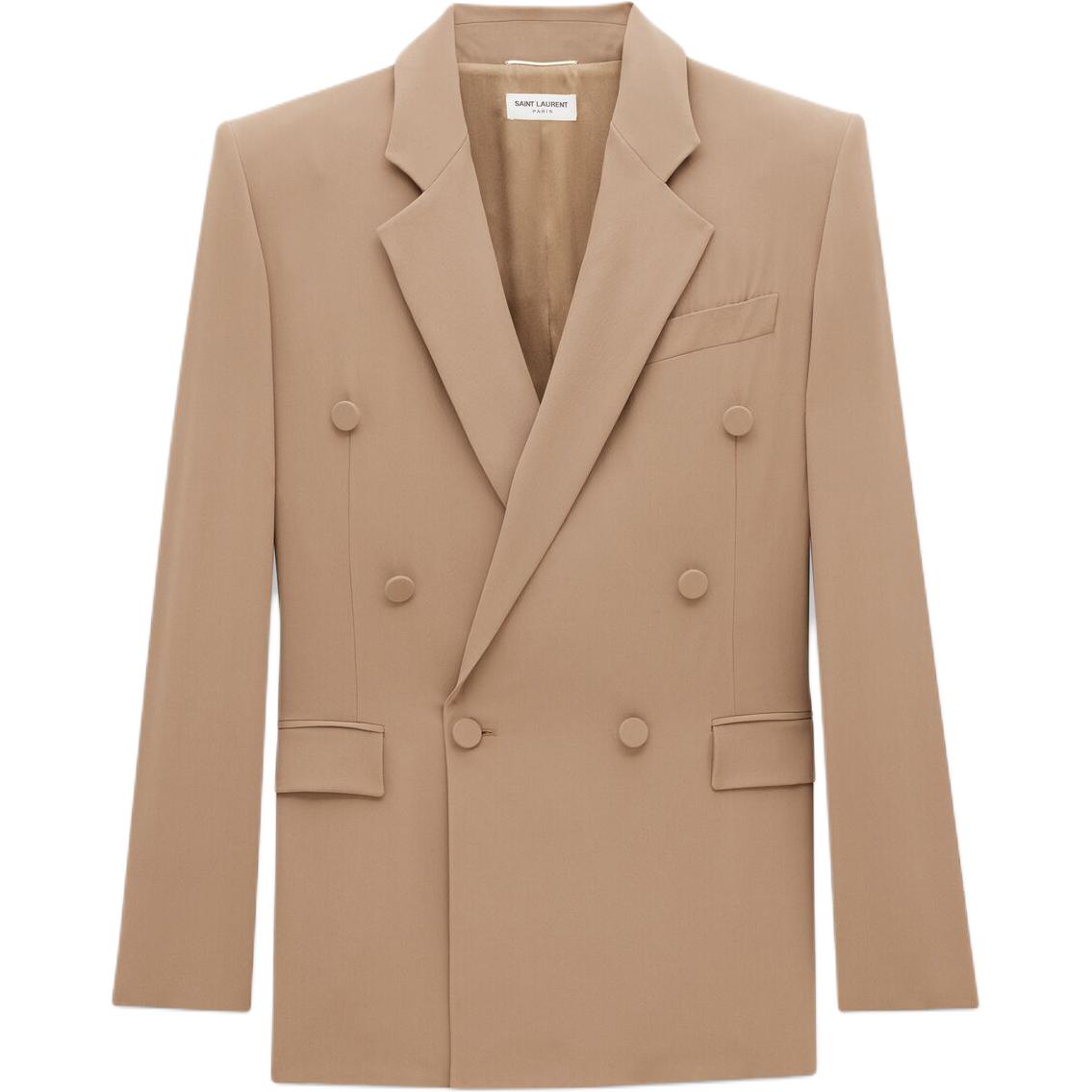 SAINT LAURENT Saint Laurent solid color double-breasted long-sleeved blazer men's cappuccino color