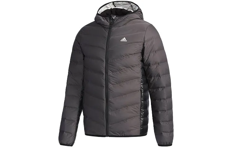 Adidas Down Jackets Men's Black Hooded Moderate Quilted Down Jacket