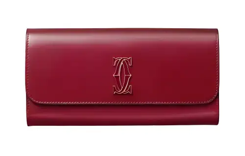 CARTIER Calfskin Wallet, Card Holder Women's Cherry Red
