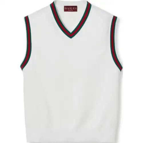 GUCCI Vests Men's White V Neck Moderate Knitted Fabric
