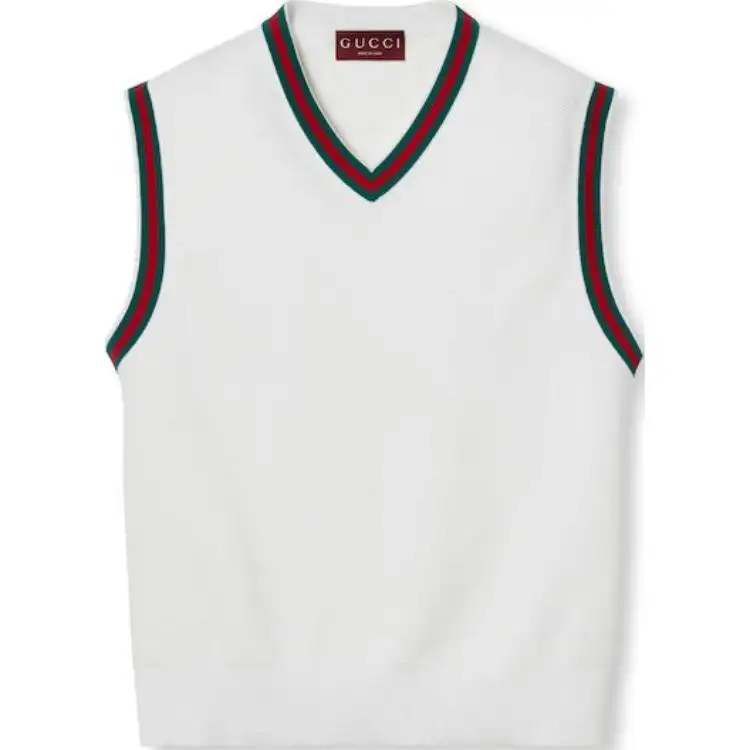 GUCCI Vests Men's White V Neck Moderate Knitted Fabric
