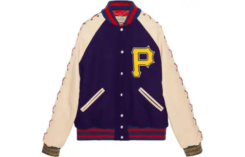 GUCCI Jackets Men's Blue Baseball Collar Moderate Pilot