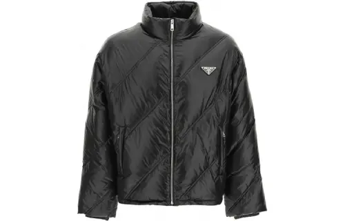 PRADA Down Jackets Men's Black Stand Collar Moderate Other
