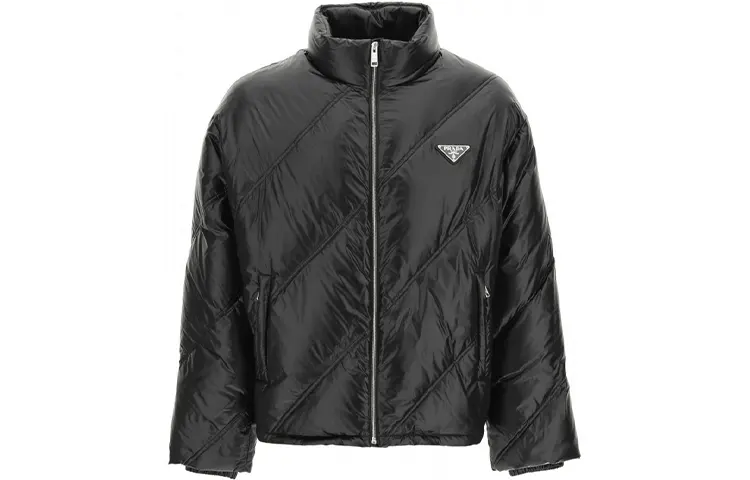 PRADA Down Jackets Men's Black Stand Collar Moderate Other