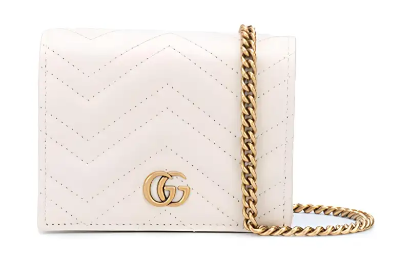 GUCCI Marmont Quilted Leather Chain Shoulder Bag, Crossbody Bag Women's White