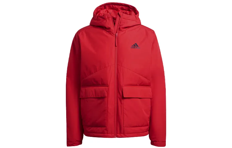 Adidas Puffer Jackets Men's Red Hooded Moderate Other