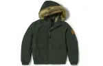 Timberland Solid Color Hooded Puffer Jacket Men's Luggage Bag Green
