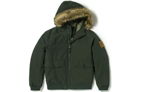 Timberland Solid Color Hooded Puffer Jacket Men's Luggage Bag Green