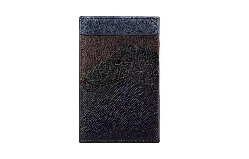 HERMES Cow Leather Card Holder Unisex Black