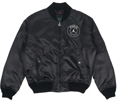 Jordan Paris Saint-Germain MA-1 casual sports letter solid color pilot cotton jacket winter men's black