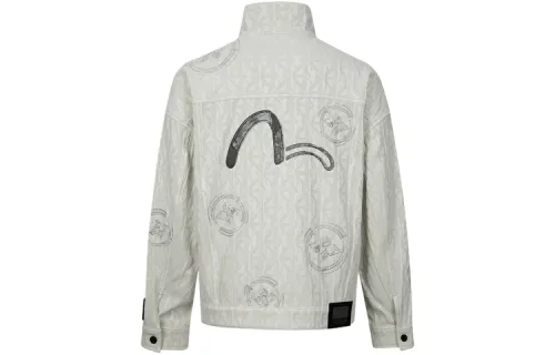 EVISU Denim Jackets Men's Apricot All Over Print Stand Collar Moderate