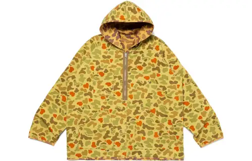 HUMAN MADE SS23 military style duck camouflage zipper reversible hooded jacket, same style for men and women, olive green