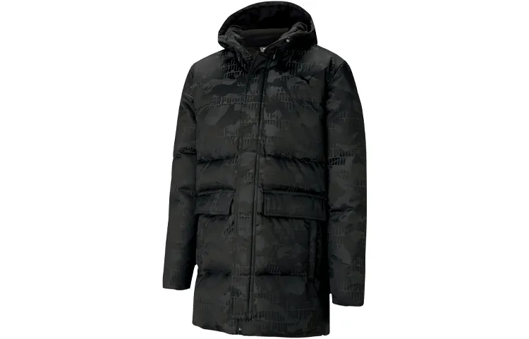 PUMA Down Jackets Men's Black Hooded Moderate Straight Fit