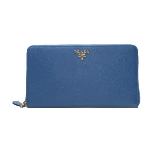 PRADA Cow Leather Clutch Wallet Large Women's Marine Blue