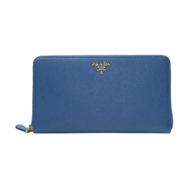 PRADA Cow Leather Clutch Wallet Large Women's Marine Blue