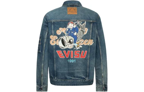 EVISU Denim Jackets Men's Denim Blue Lapel Moderate Other