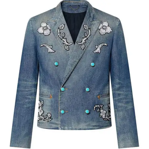 LOUIS VUITTON Embroidered Double-Breasted Cotton Chambray Jacket