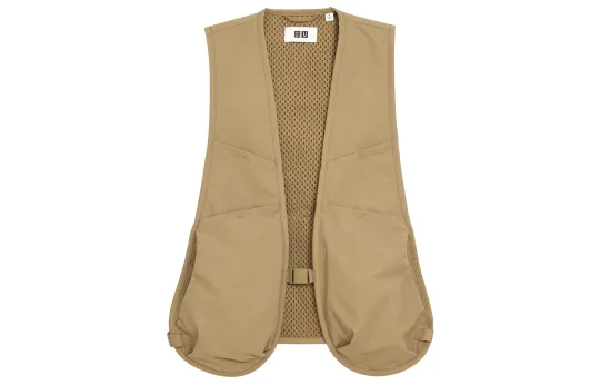UNIQLO Vests Men's Dark Beige Collarless Moderate Workwear