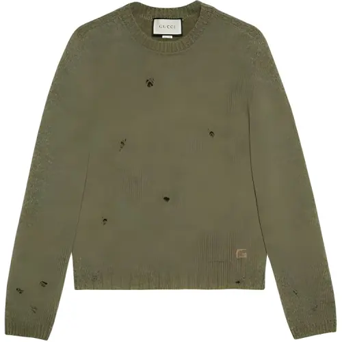 GUCCI Sweaters Men's Khaki Crew Neck Moderate