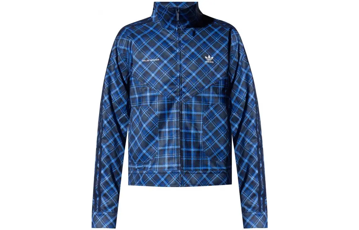 Adidas Jackets Men's Blue Stand Collar Moderate Straight Fit