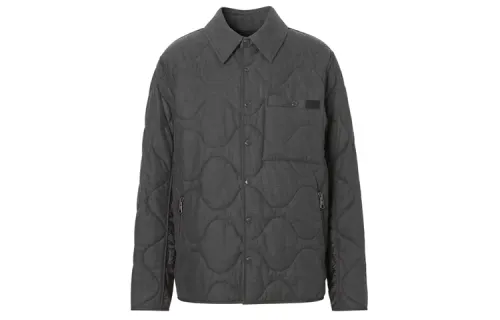 Burberry Puffer Jackets Men's Dark Gray Lapel Moderate
