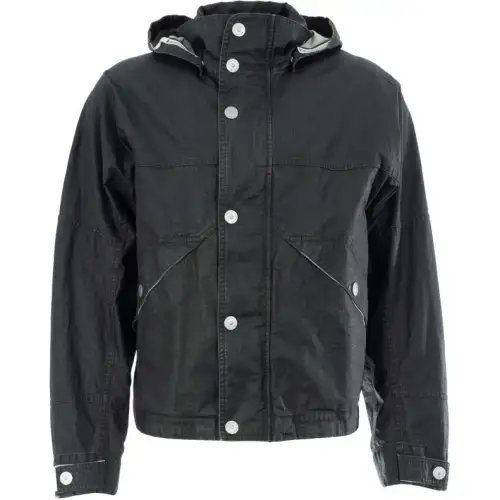Stone Island logo-print hooded linen jacket