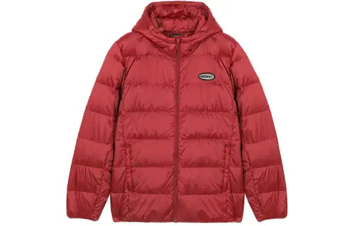 Skechers Solid Color Hooded Short Down Jacket Men's Red