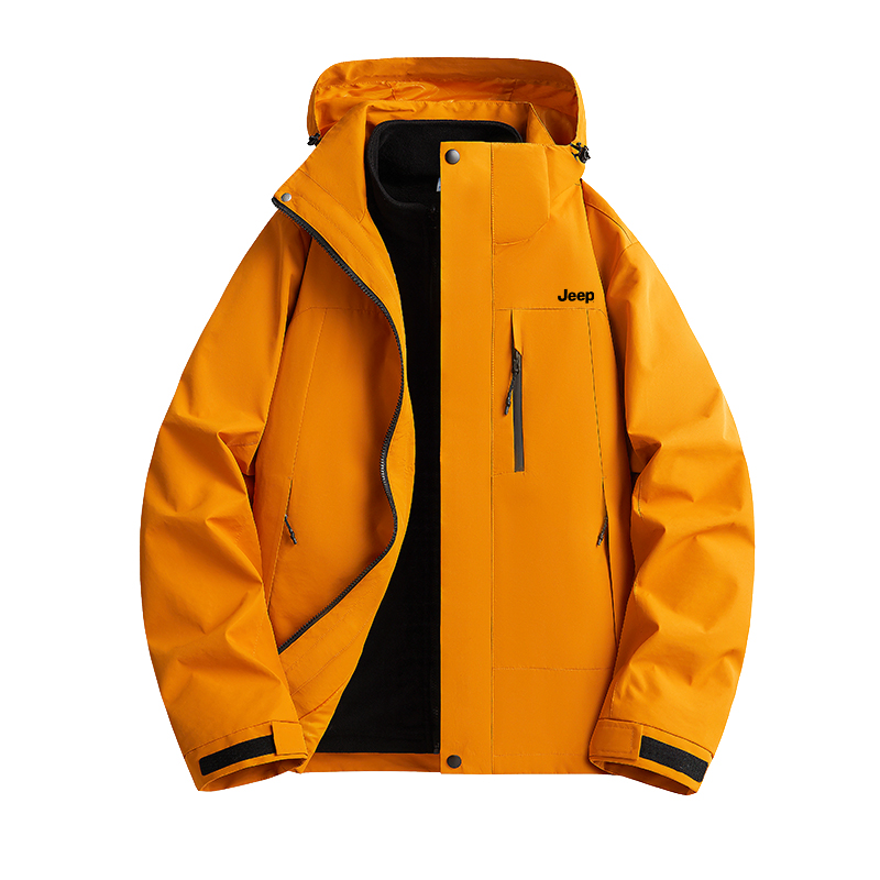 Jeep Jeep, removable velvet liner, travel universal jacket outside climbing for hiking for traveling, comfortable keep warm wear-resistant waterproof water repellent set with hood for men and women, American style, three-in-one