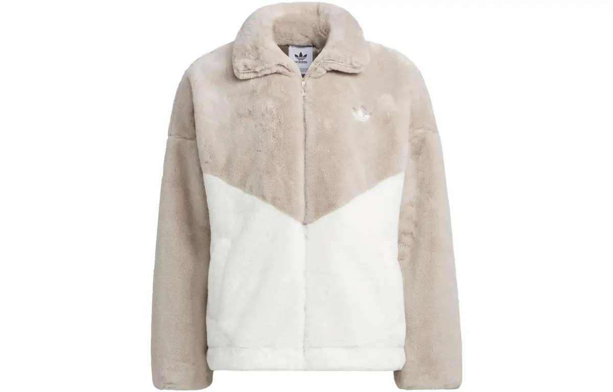 Adidas Originals Trefoil Sportswear Jacket Multicolor Logo Label Thickened And Fleece Lined Jacket Unisex Taupe