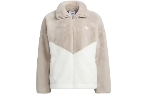 Adidas Originals Trefoil Sportswear Jacket Multicolor Logo Label Thickened And Fleece Lined Jacket Unisex Taupe