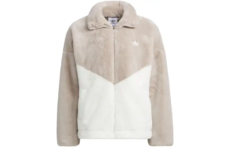 Adidas Originals Trefoil Sportswear Jacket Multicolor Logo Label Thickened And Fleece Lined Jacket Unisex Taupe