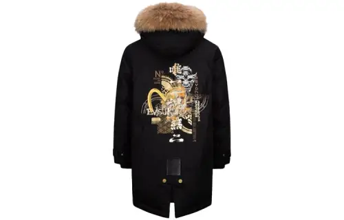 EVISU Down Jackets Men's Black Hooded Moderate