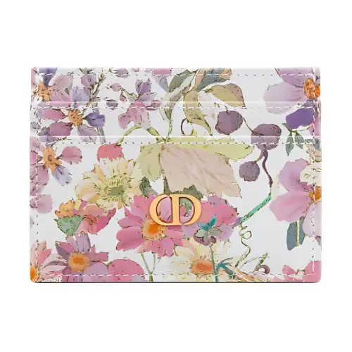 DIOR Caro Cow Leather Card Holder Women's White & Multicolor