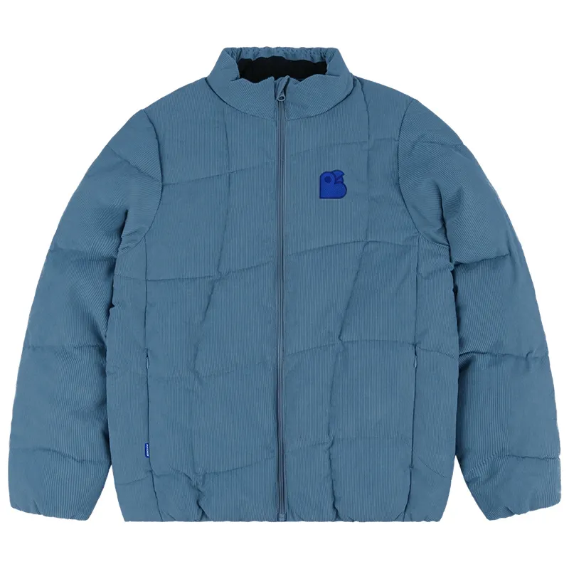 MIND ERROR Small Bird Embroidery Basic Zippers Fleece Lined Casual Puffer Jacket Unisex