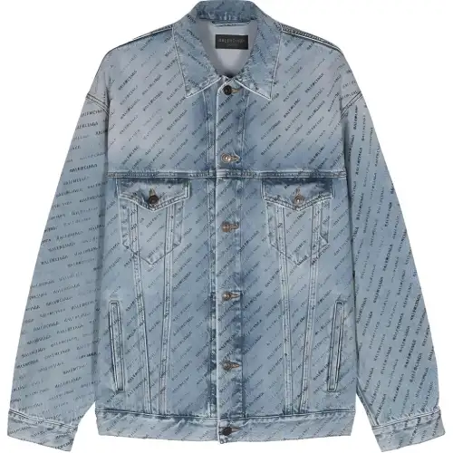 Balenciaga Allover Logo Printed Denim Jacket