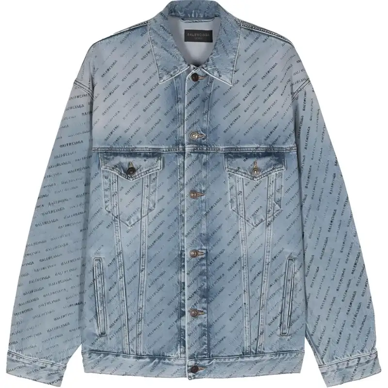 Balenciaga Allover Logo Printed Denim Jacket