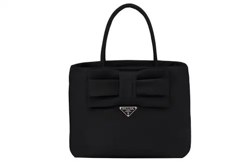 PRADA Bowknot Nylon Handbag Tote Bag Women's Black