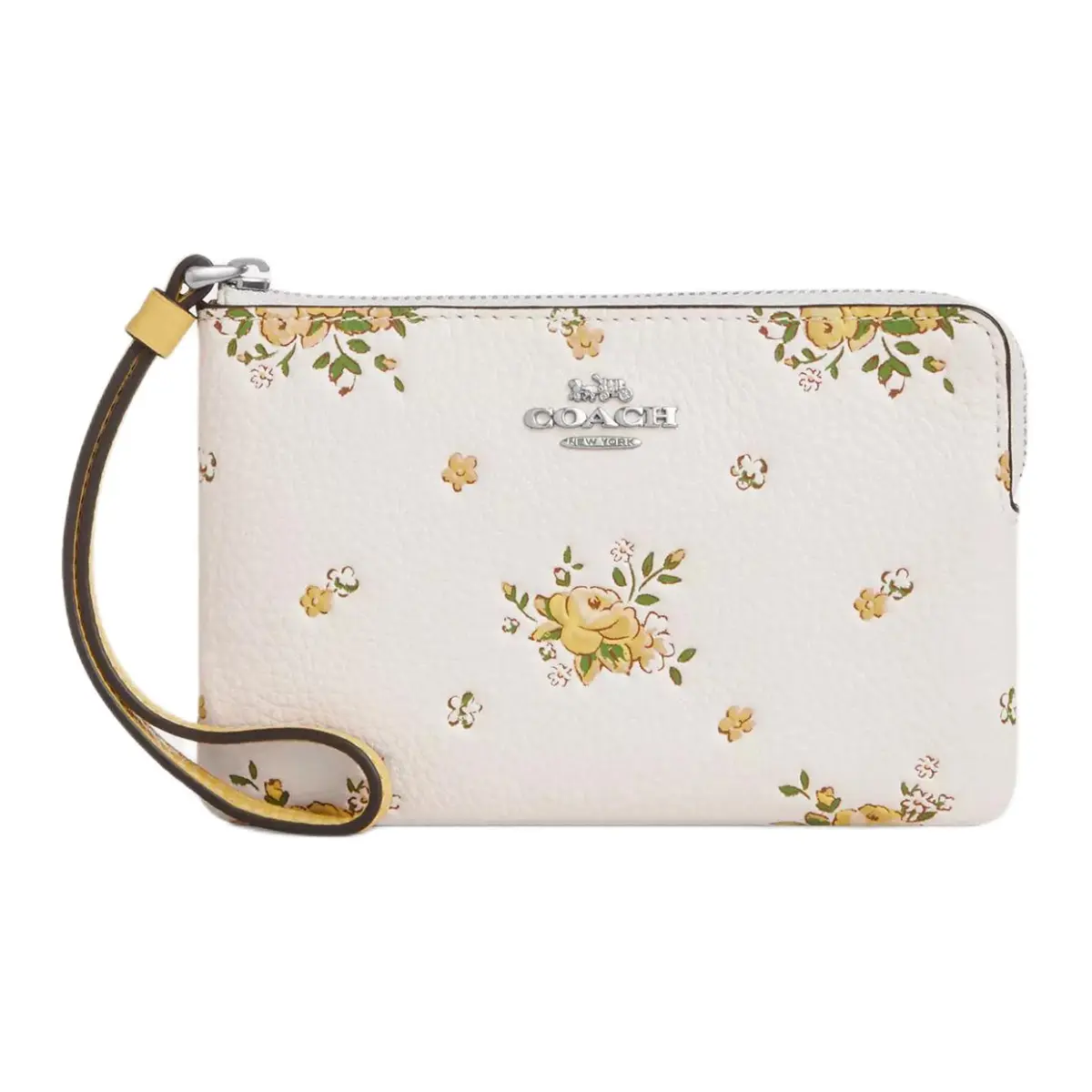 COACH Corner Zip Pebbled Leather Clutch Small Women's Silver & Chalk