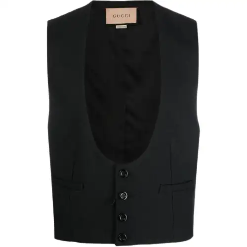 GUCCI Vests Men's Black Crew Neck Moderate Other