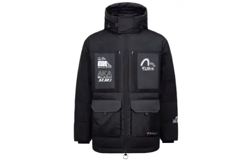 EVISU Down Jackets Men's Black Hooded Moderate Other