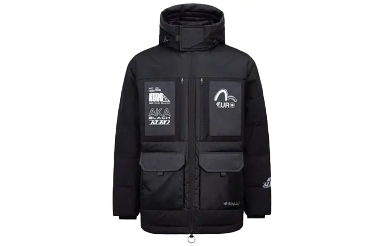 EVISU Down Jackets Men's Black Hooded Moderate Other