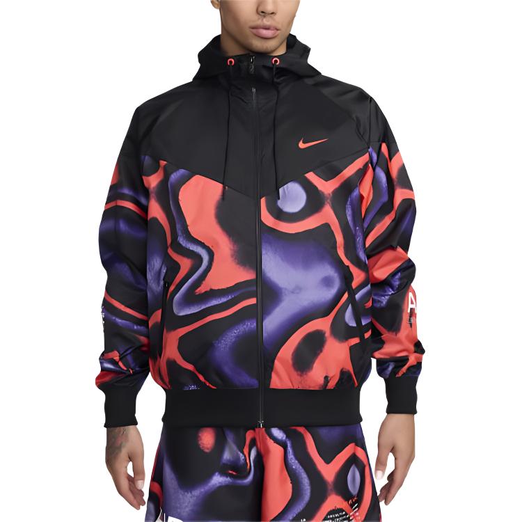Nike Sportswear Windrunner logo patchwork tie-dye print mesh lining hooded woven jacket men's field purple