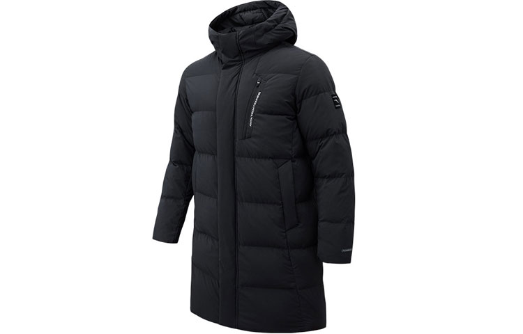 Anta Comprehensive Training Series Sports Lifestyle Series Solid Color Zipper Hooded Mid-Length Down Jacket Men's Black