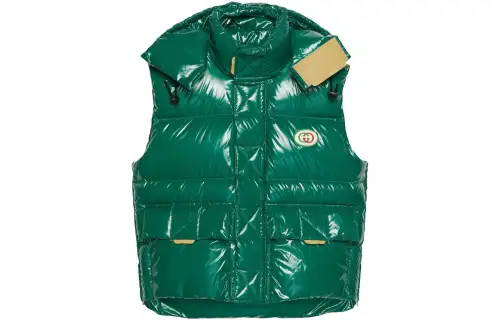 GUCCI Down Vests Men's Green Hooded Moderate