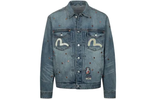 EVISU Denim Jackets Men's Denim Blue Lapel Moderate Other