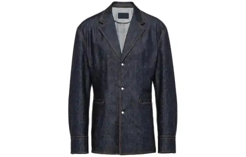 Prada Triangle-Plaque Button-Up Denim Jacket
