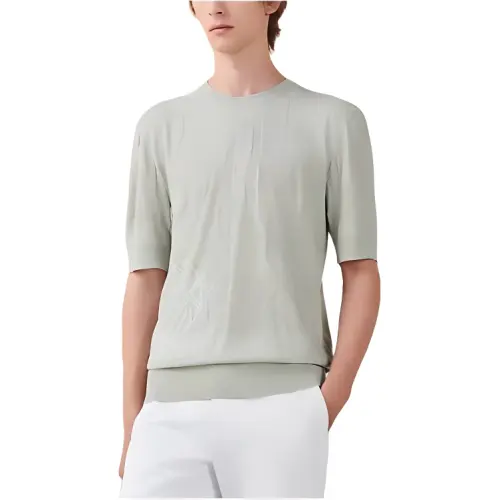 HERMES T Shirts Men's Light Green Crew Neck Moderate Straight Fit