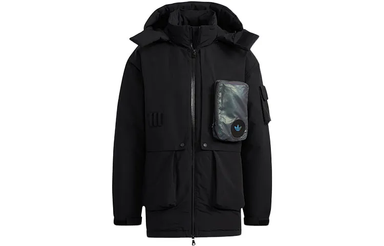 Adidas Originals Down Jackets Men's Black Hooded Moderate Parka Down Jacket
